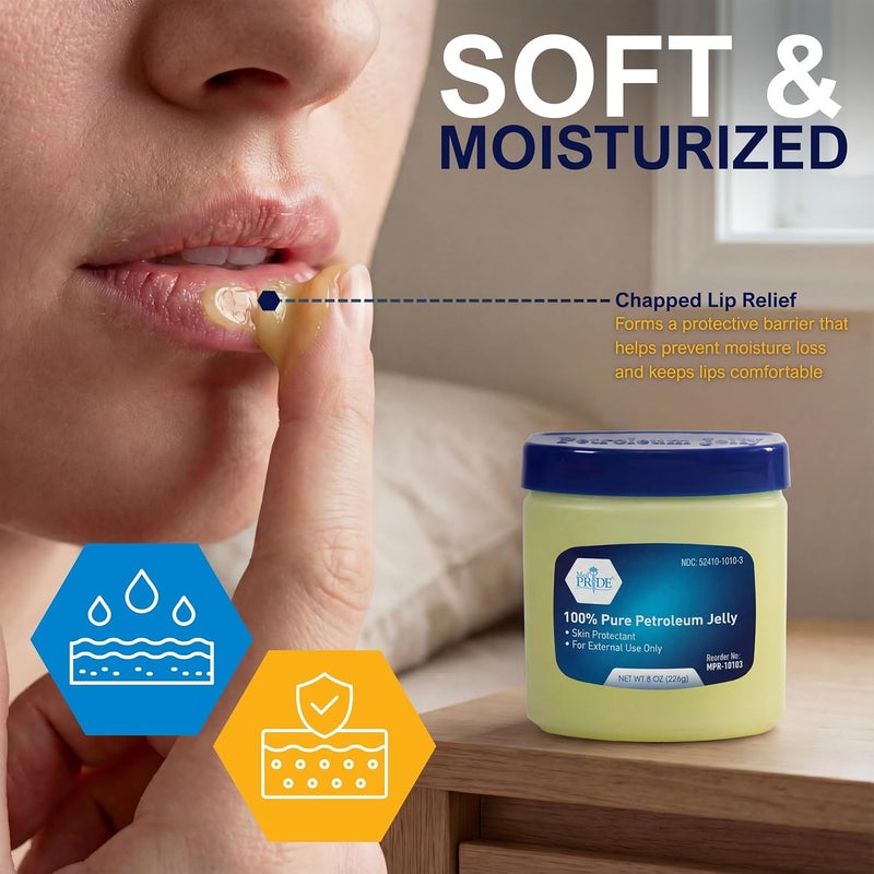 Medpride 100% Pure White Petroleum Jelly – 8 oz Skin Protectant & Moisturizing Ointment for Dry Skin, Rashes, Burns, Wounds, Chapped Lips & Diaper Rash – Fragrance Free, Hypoallergenic Family Jar - Image 3